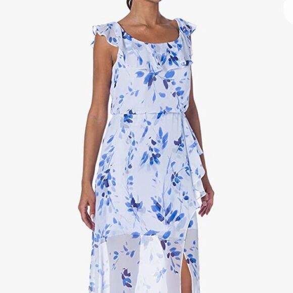 NINE WEST Floral Ruffle Faux Wrap Maxi Dress - Picture 9 of 12